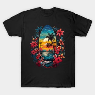 Tropical Surfboard Graffiti Art Style T-Shirt